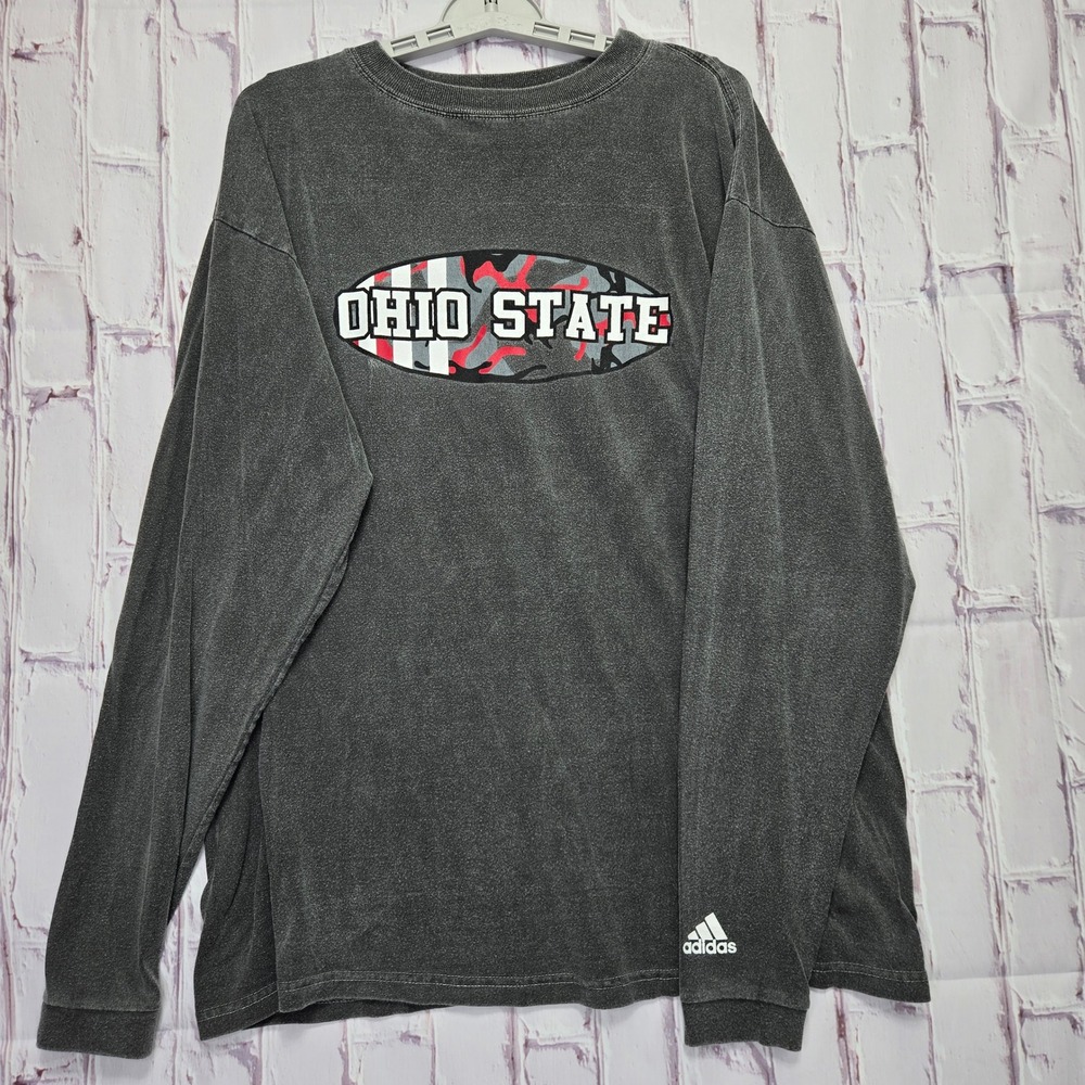 Vintage Adidas Ohio State Buckeyes NCAA Camo Graphic LOng Sleeve Tshirt Mens L
